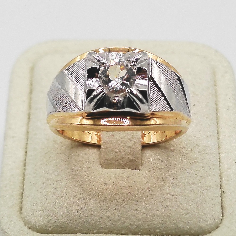 Vintage Joseph Esposito ESPO Mens 18K HGE Two Tone Signet Ring Sz 10 Clear Stone